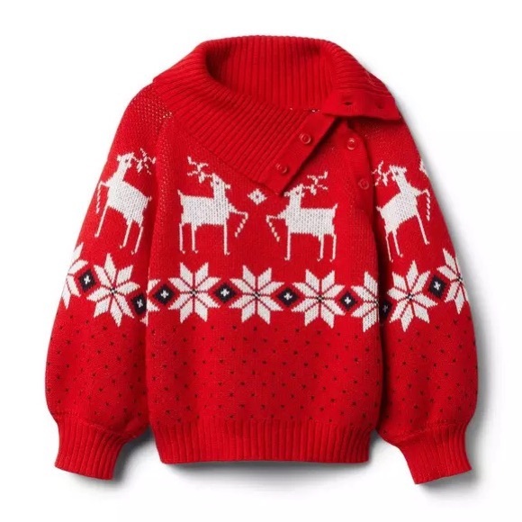 Janie and Jack Red Reindeer Fair Isle Sweater Size 12-18 Months NWOT - Picture 1 of 13